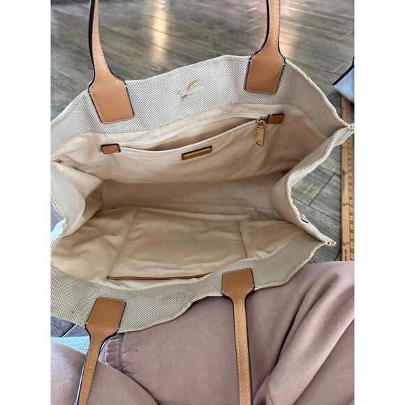 Tory Burch Women's Cream Tan Leather Trim Ella Canvas Tote Bag - Picture 3 of 12